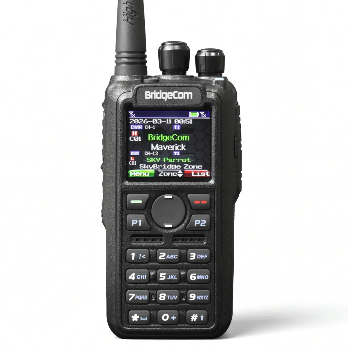 BridgeCom Maverick dual-band DMR and APRS handheld radio used by WB2EHG