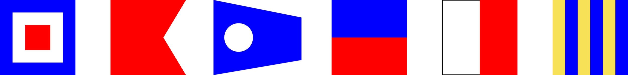Colorful abstract geometric shapes with red, white, blue, black, and yellow sections arranged in a linear pattern.