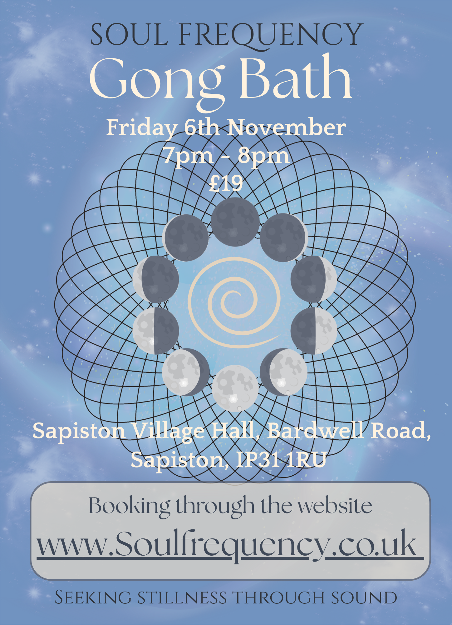 November Gong Bath - A Journey of Sound and Stillness  -  Friday 6th November 7pm-8:15pm Sapiston Village Hall