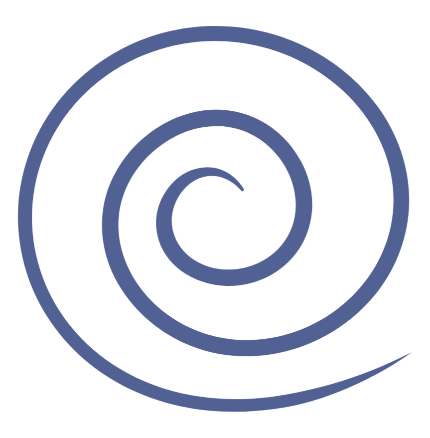 A blue spiral design against a black background.
