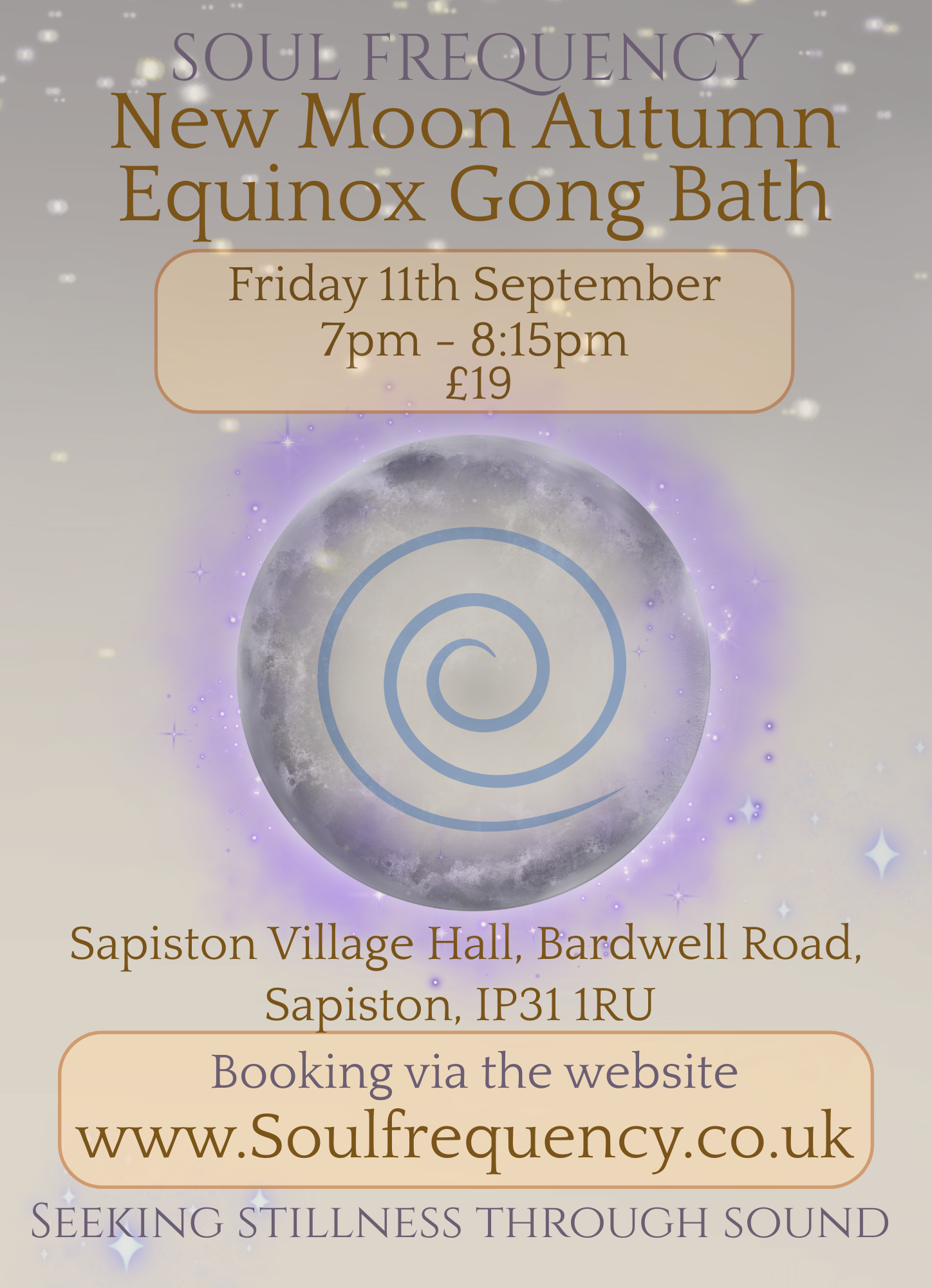 New Moon Autumn Equinox Gong Bath  -  Friday 11th September 7pm-8:15pm Sapiston Village Hall