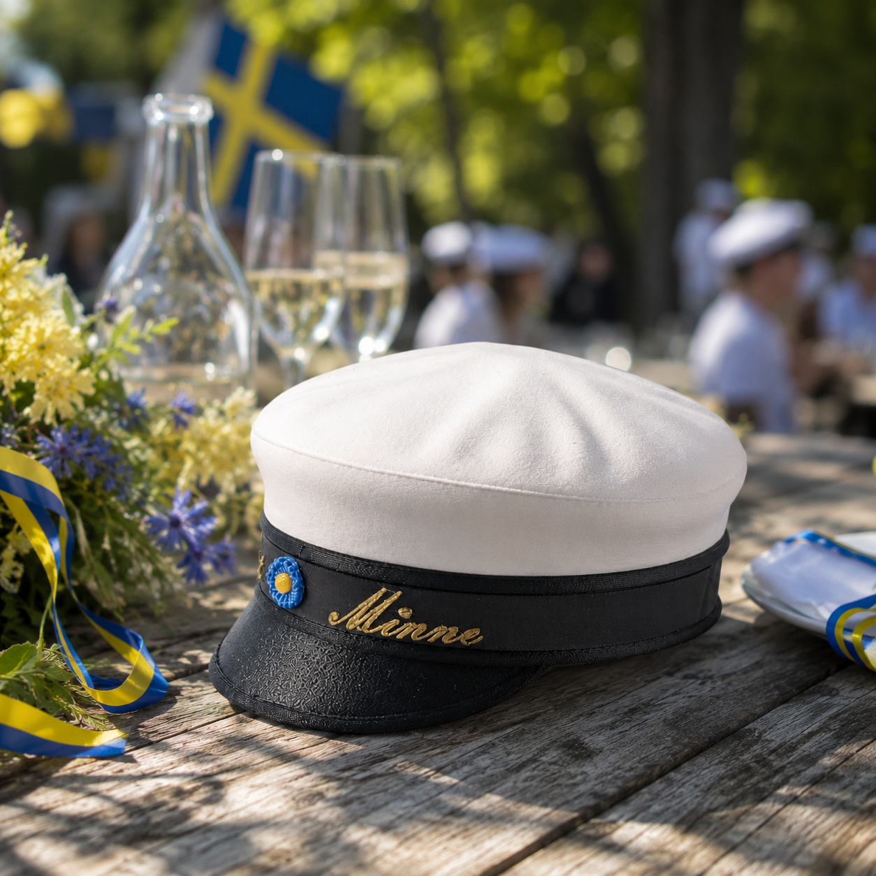 En ministudentmössa som sitter på ett bord.