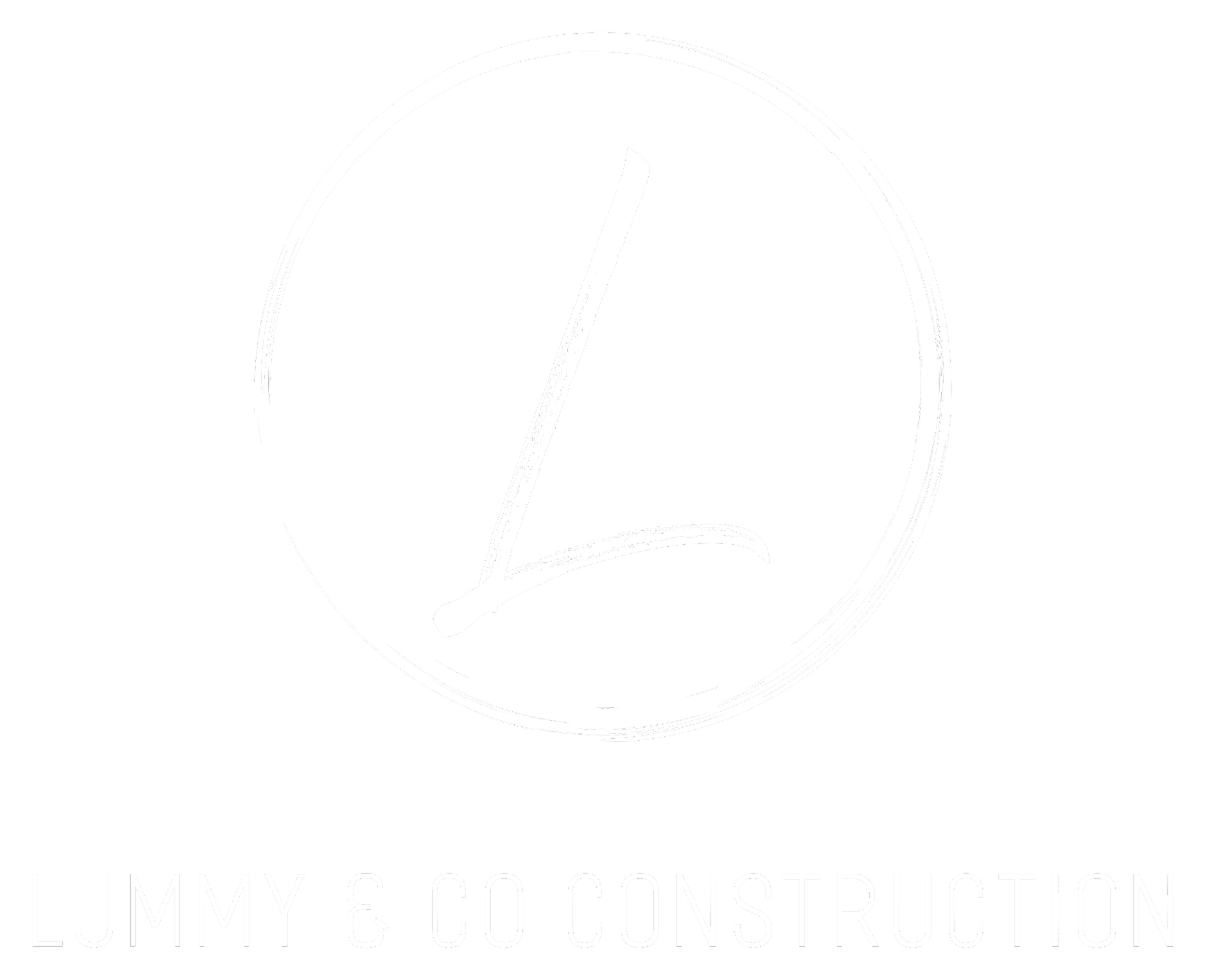 Black and white logo with the text 'LUMMY & CO CONSTRUCTION' underneath a circular design outline.