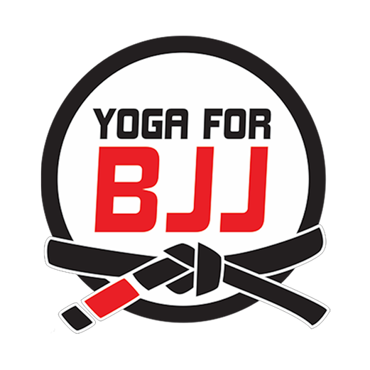 Logo for 'Yoga for BJJ' featuring a black belt tied in a knot.