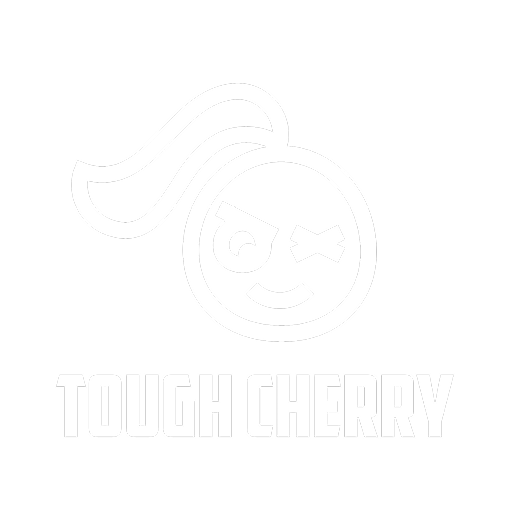 Logo featuring a stylized cherry with a face, one eye winking, and the words "Tough Cherry" beneath it.