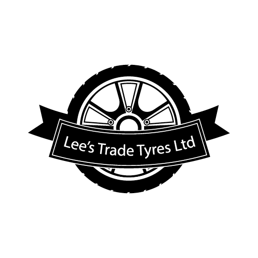 Logo for Lee's Trade Tyres Ltd featuring a tire rim illustration and a banner with the company's name.