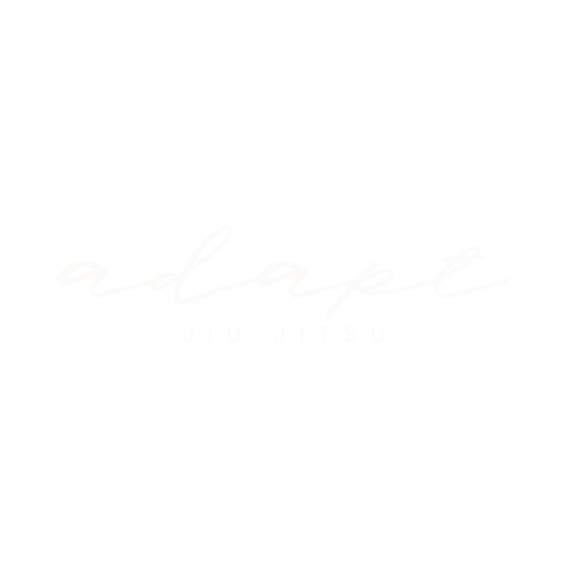Logo for Adapt Jiu-Jitsu in white cursive and block text on a black background.