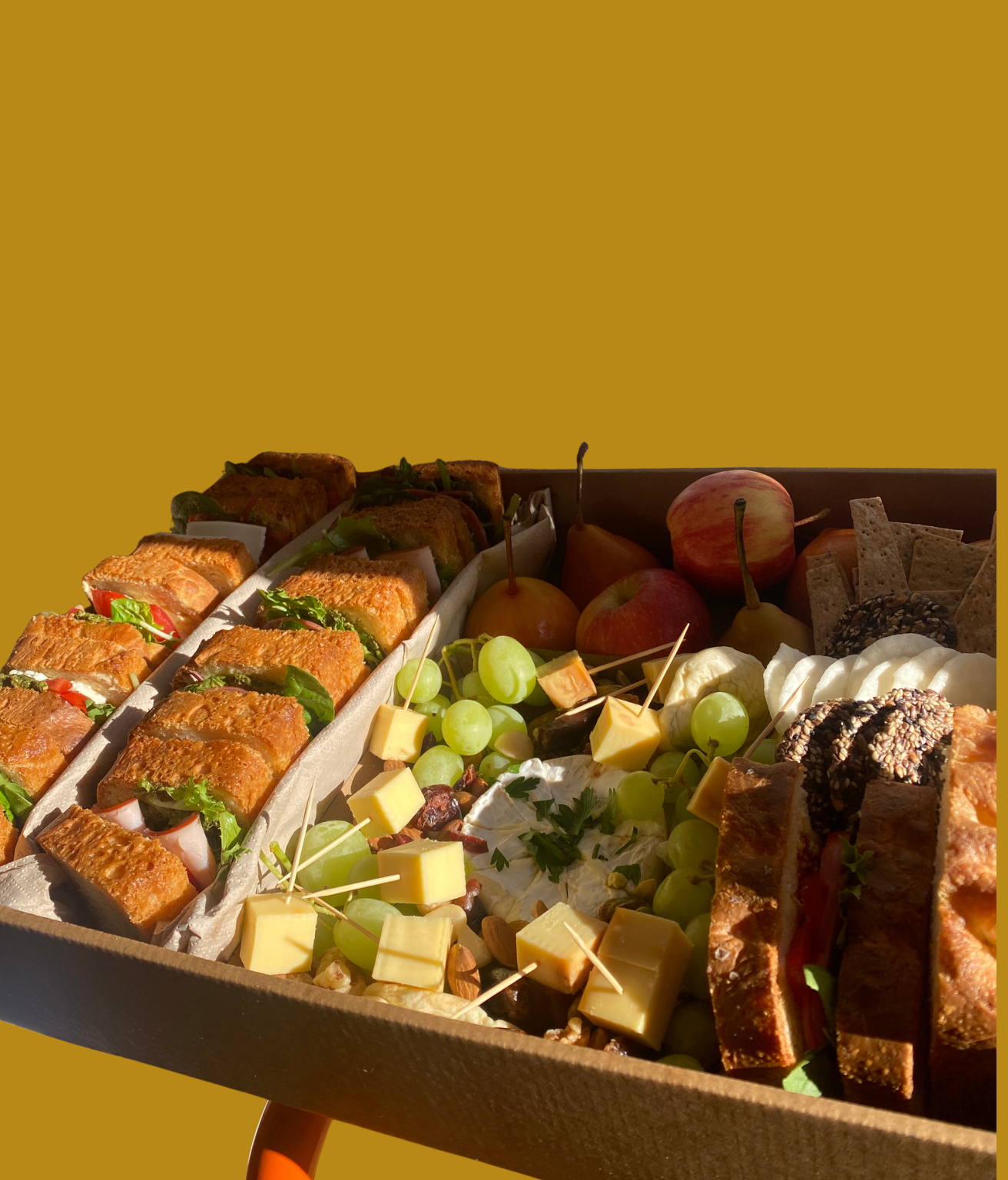 Focaccia sandwiches 
Fresh fruit and cheese platter