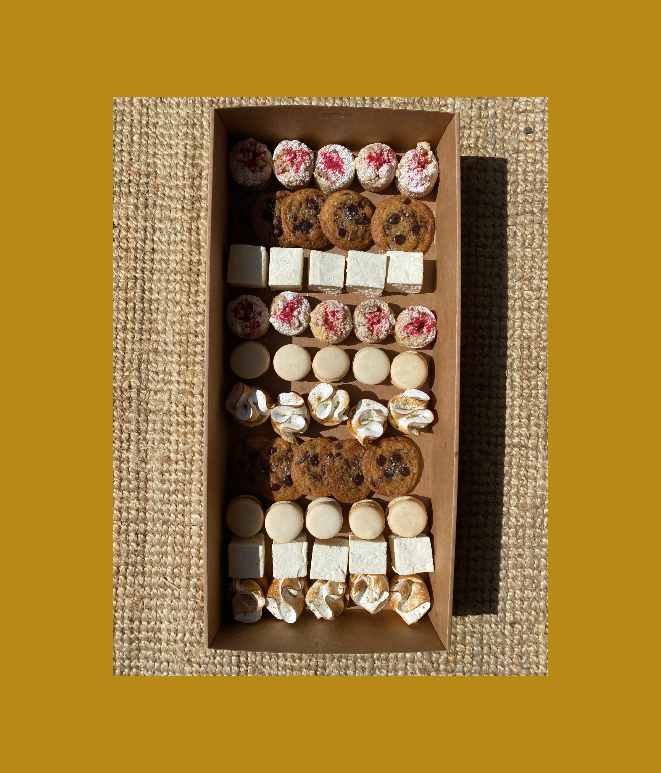 Dessert 
Mini Rhubarb crumble
Kakadu plum marshmallows
Mini Lemon meringue
Mini sourdough choc chip cookie
Vegemite macarons