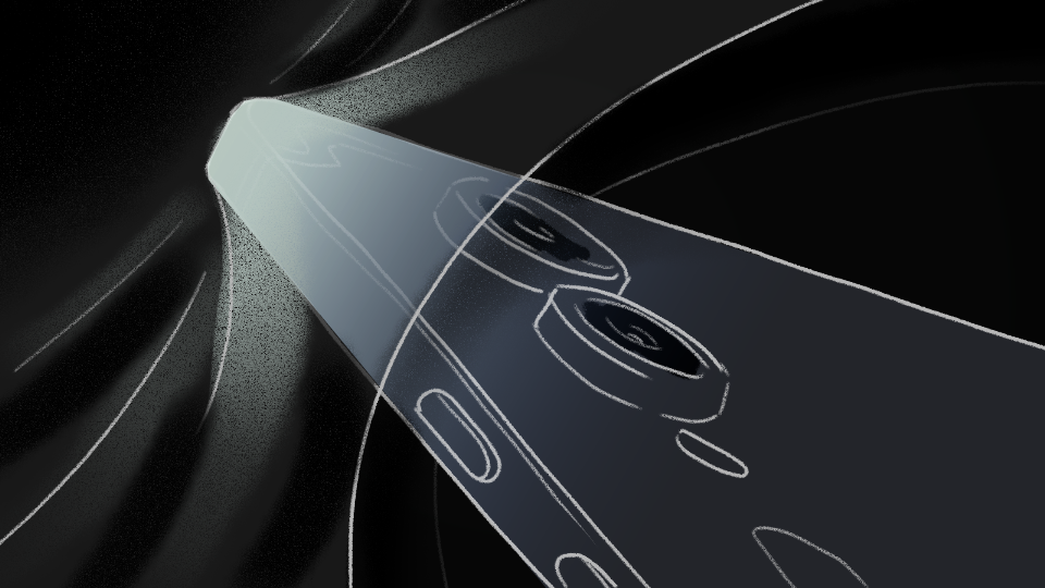 Line drawing of a smartphone and camera lenses in a futuristic, abstract style.