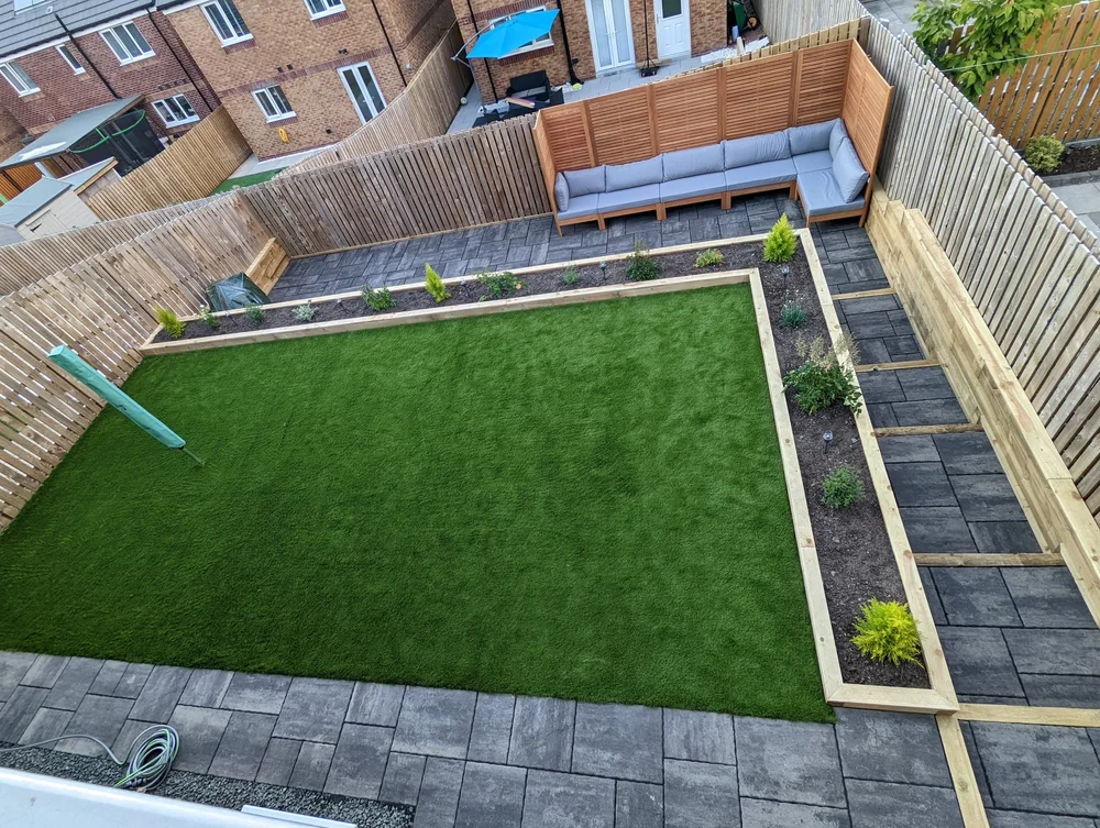 Artificial grass garden installed by Team Bespoke
