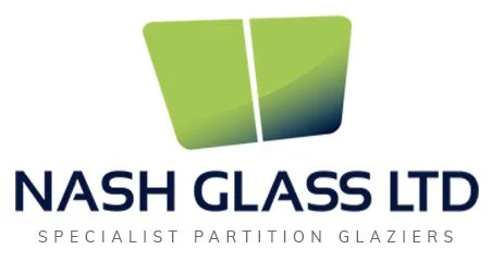 Logo of Nash Glass LTD with a stylized green and blue glass partition above the company name.