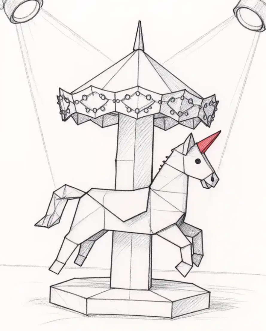 Einhorn, rotem Horn, in Skizzenstil, Highlight, Einzeltherapie udn Teilearbeit.
