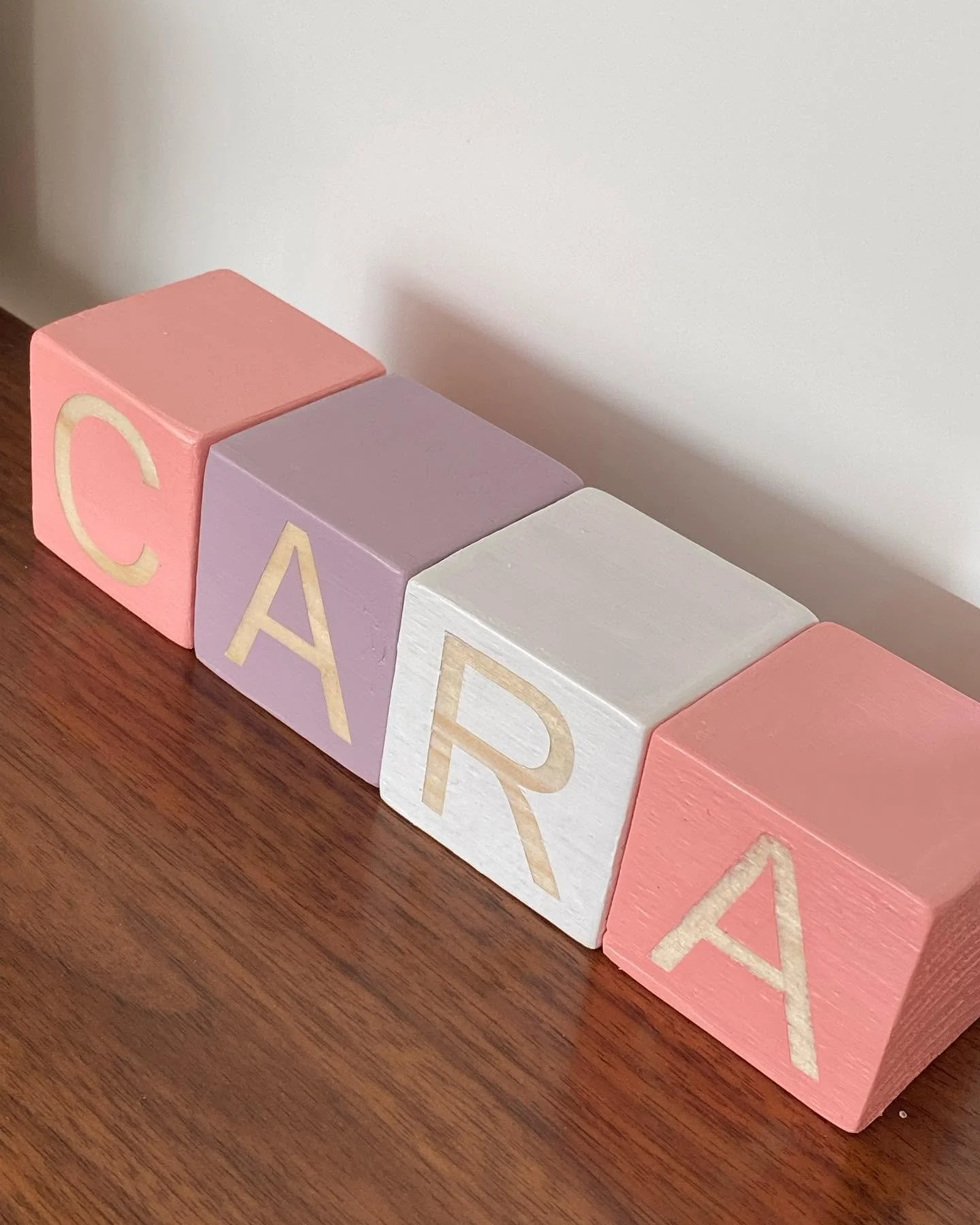 Colorful wooden blocks personalised for baby Cara