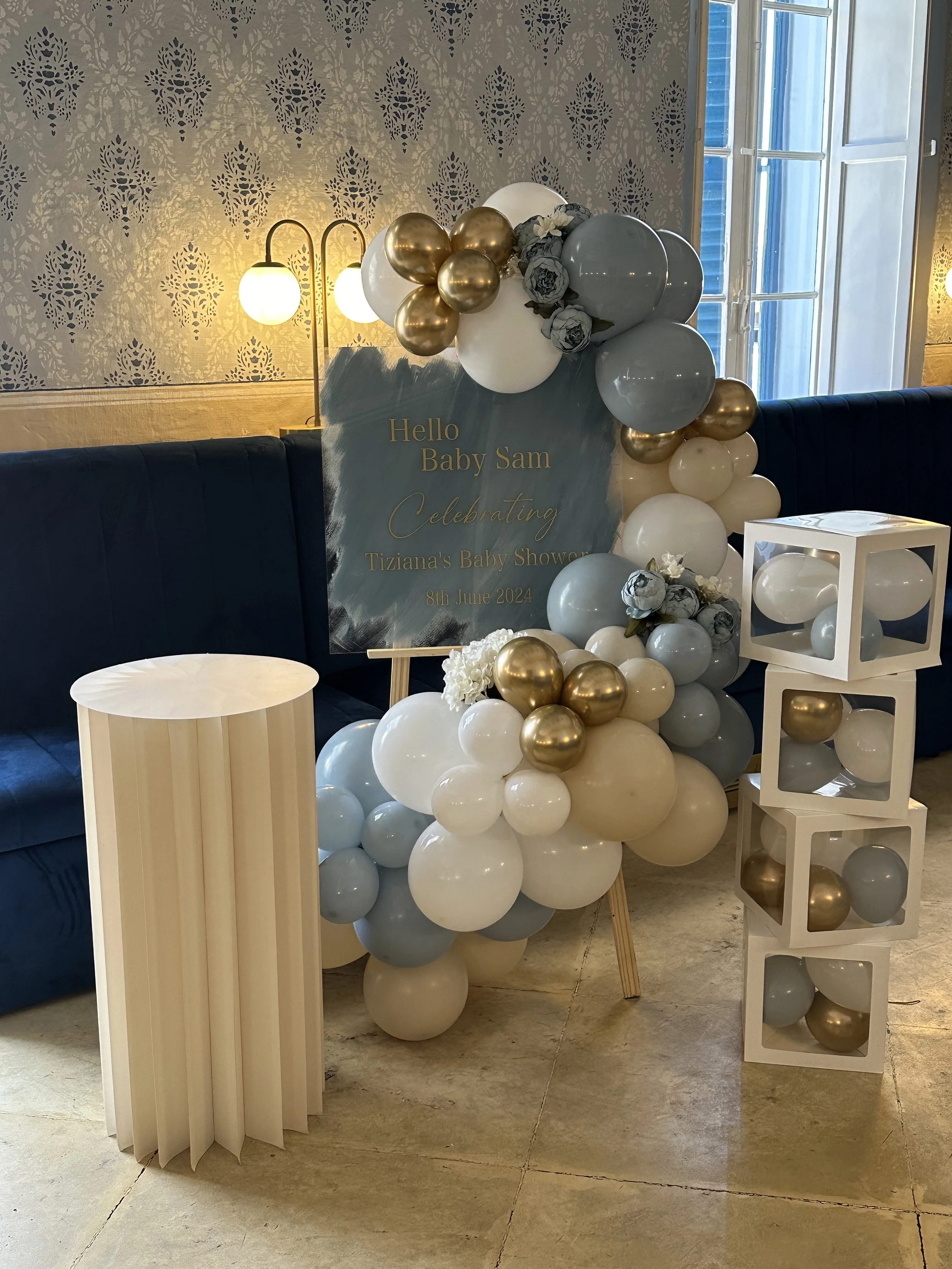Decorative setup for a baby boy's baby shower