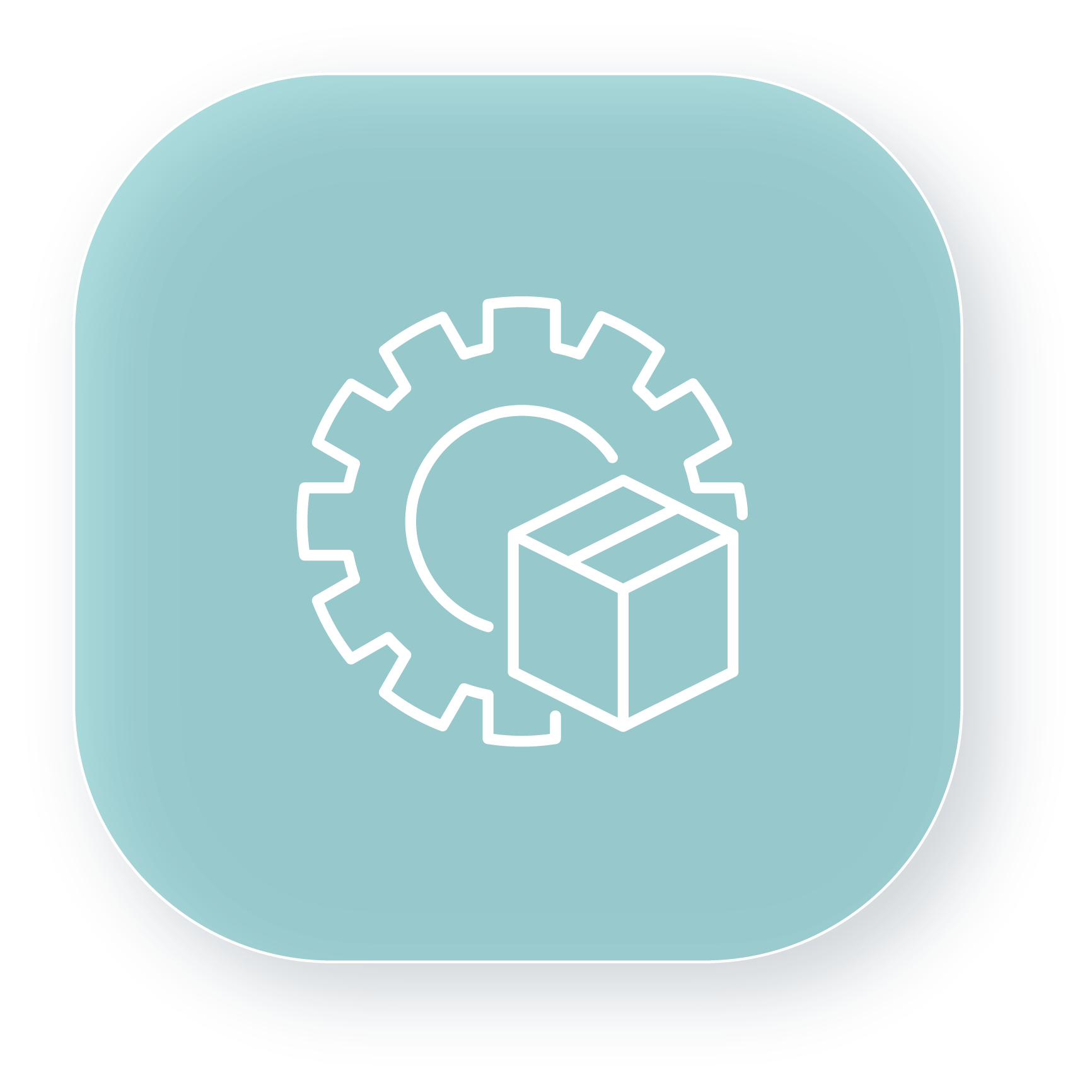Glass effect web icon with a settings cog and delivery box