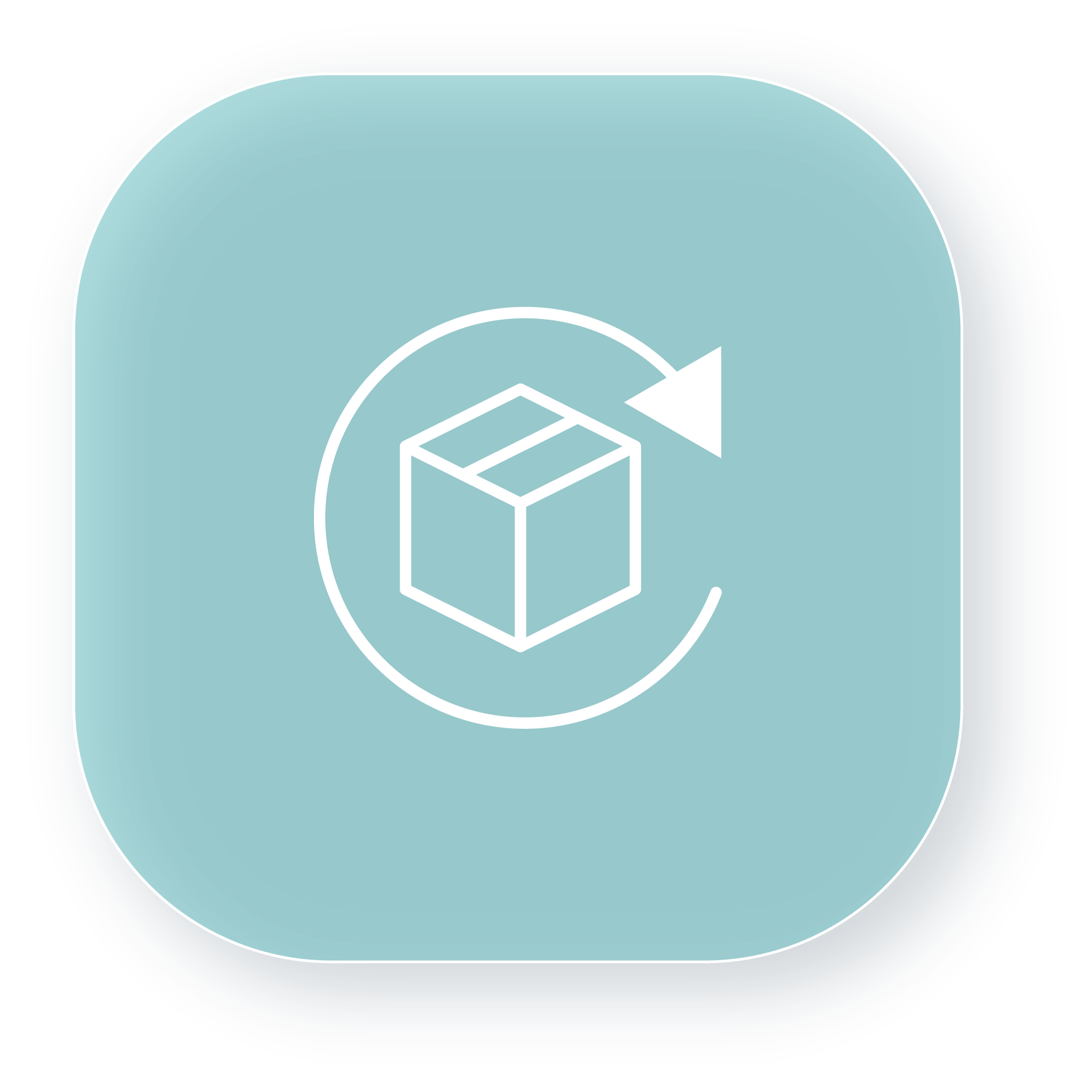 Glass effect web icon with a circular arrow and delivery box