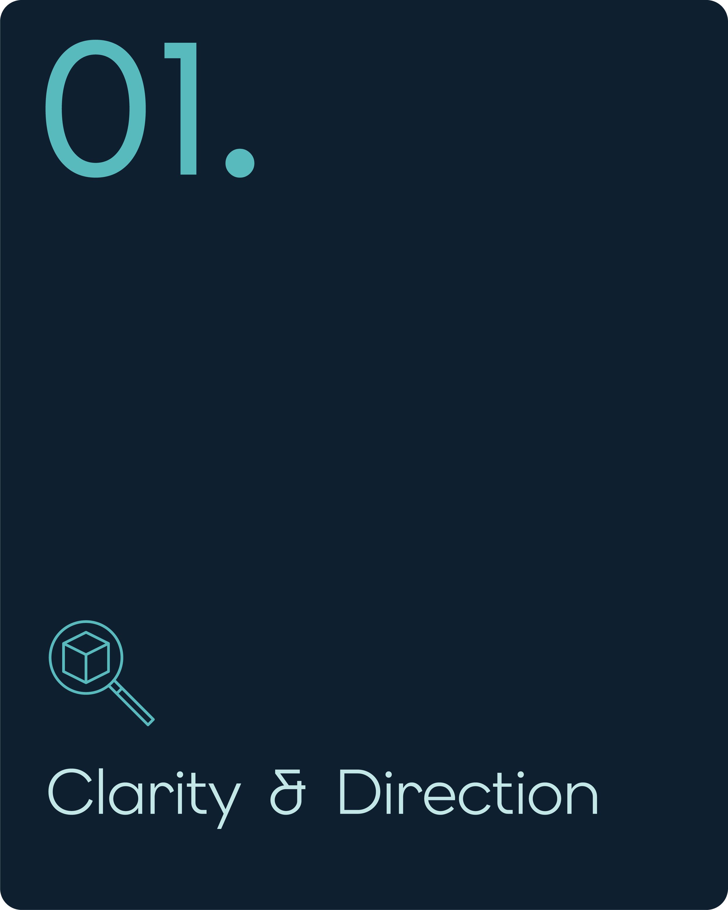 trusure services card, number 1 with clarity & direction in blue text and a magnifying icon