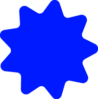 A blue, star-shaped badge or graphic with a blank center.