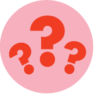 Pink circle with three red question marks inside.
