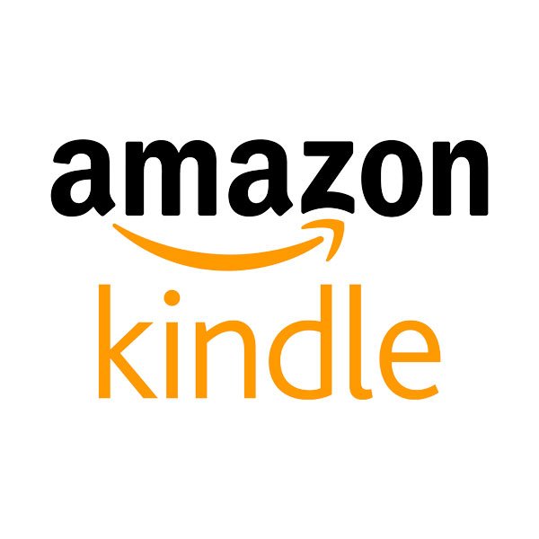 Amazon Kindle logo with black "amazon" text and orange "kindle" text underneath, featuring a curved arrow.