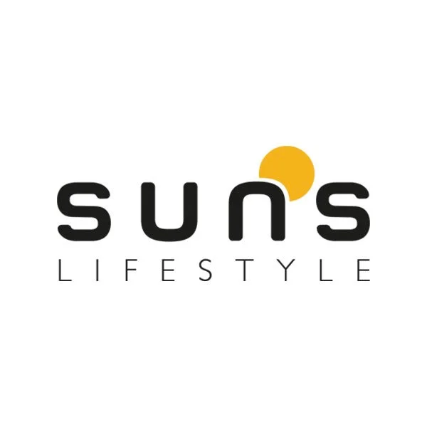 The logo for Suns Lifestyle, featuring the word 'suns' in lowercase with a yellow circle above the letter 'u' and the word 'LIFESTYLE' in smaller uppercase letters below.