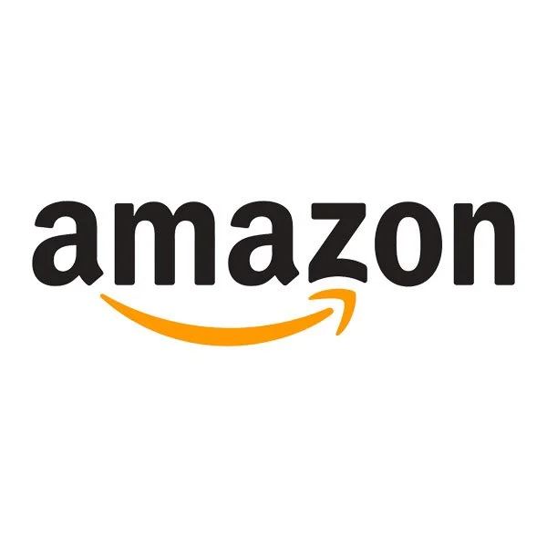 Amazon logo with black text and orange arrow underneath on a white background.