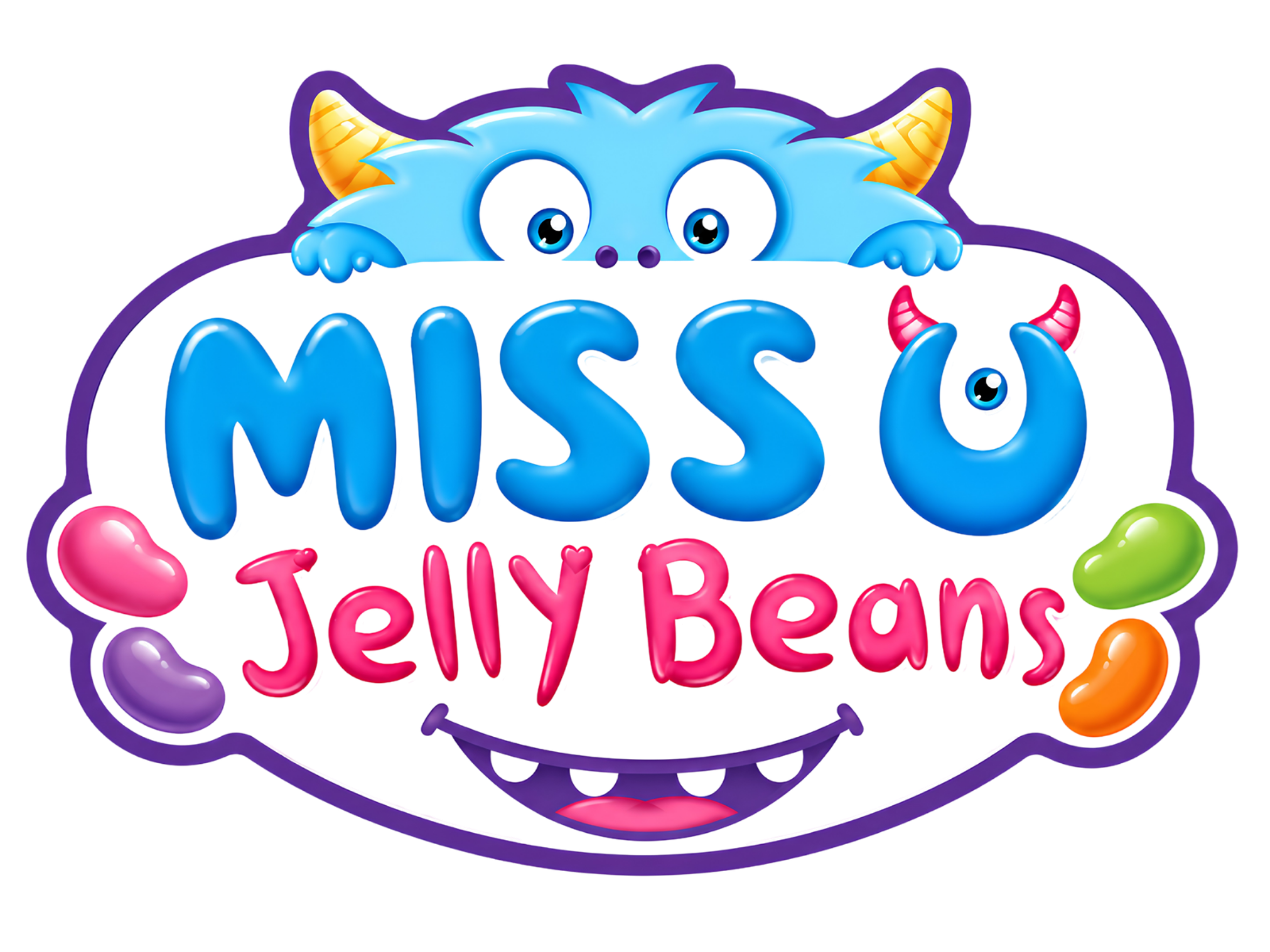 Colorful neon-style sign with the words "Music", "Jelly Bean" and various colorful heart and jelly bean shapes.