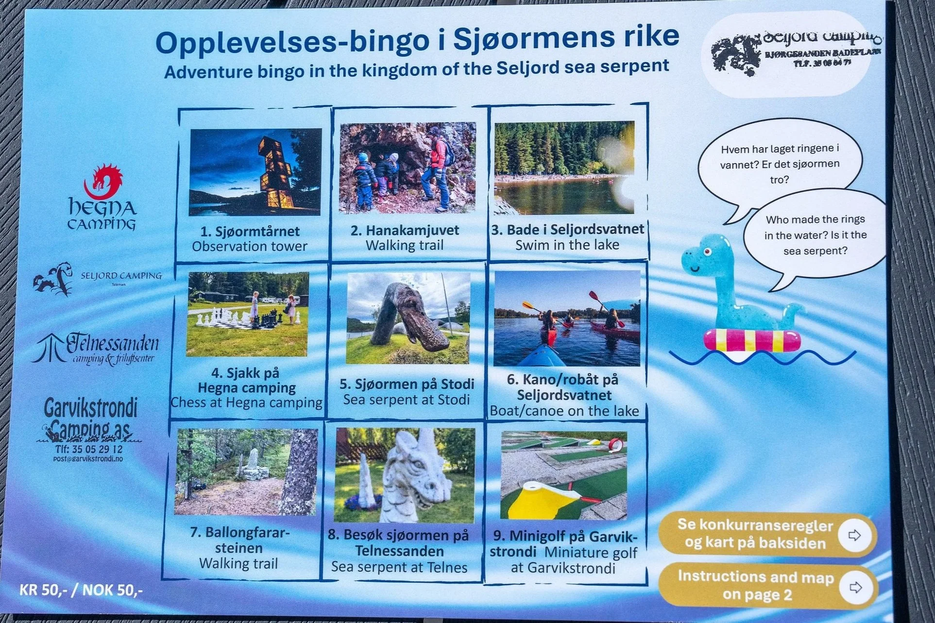 Bilde av bingobrett for opplevelsesbingo i Sjøormens rike