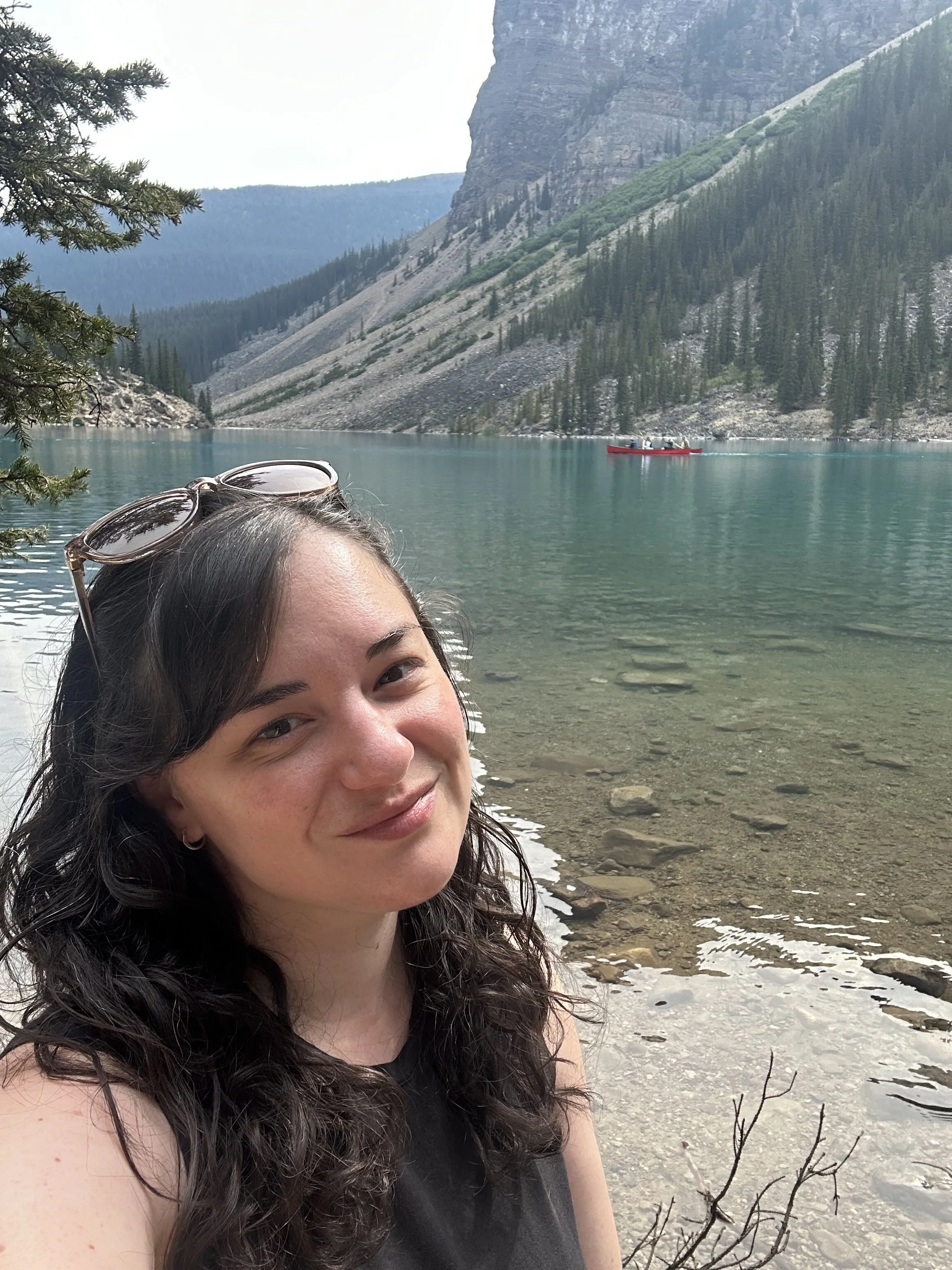 Woman selfie in front of lake