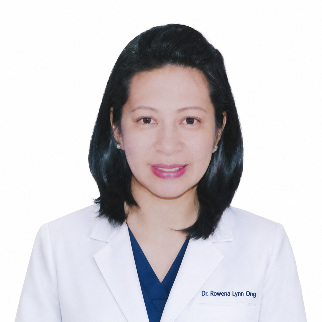 Professional headshot of Dr. Rowena Lynn Ong in a white coat with her name embroidered, against a white background.