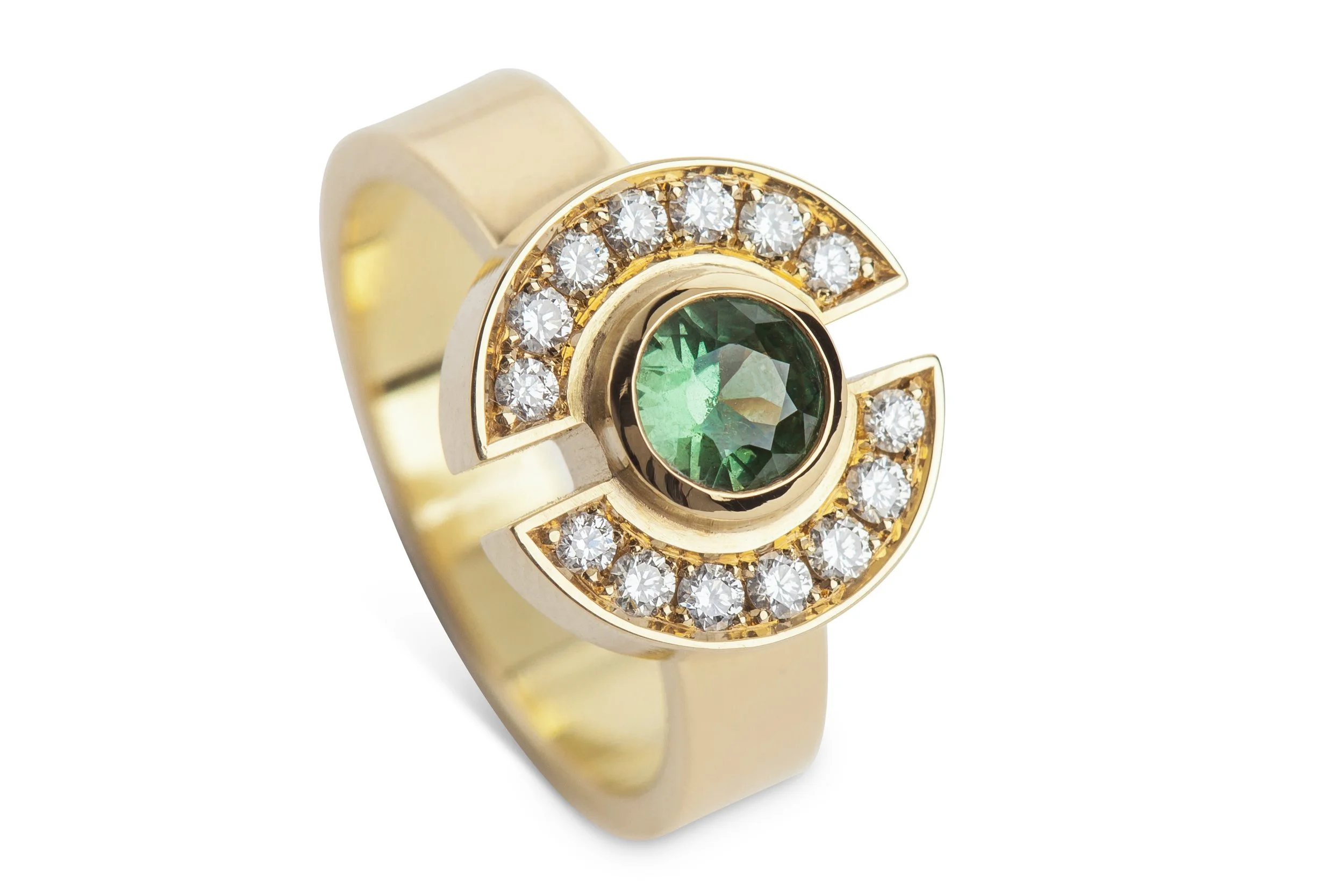 Green Sapphire Halved Halo ring