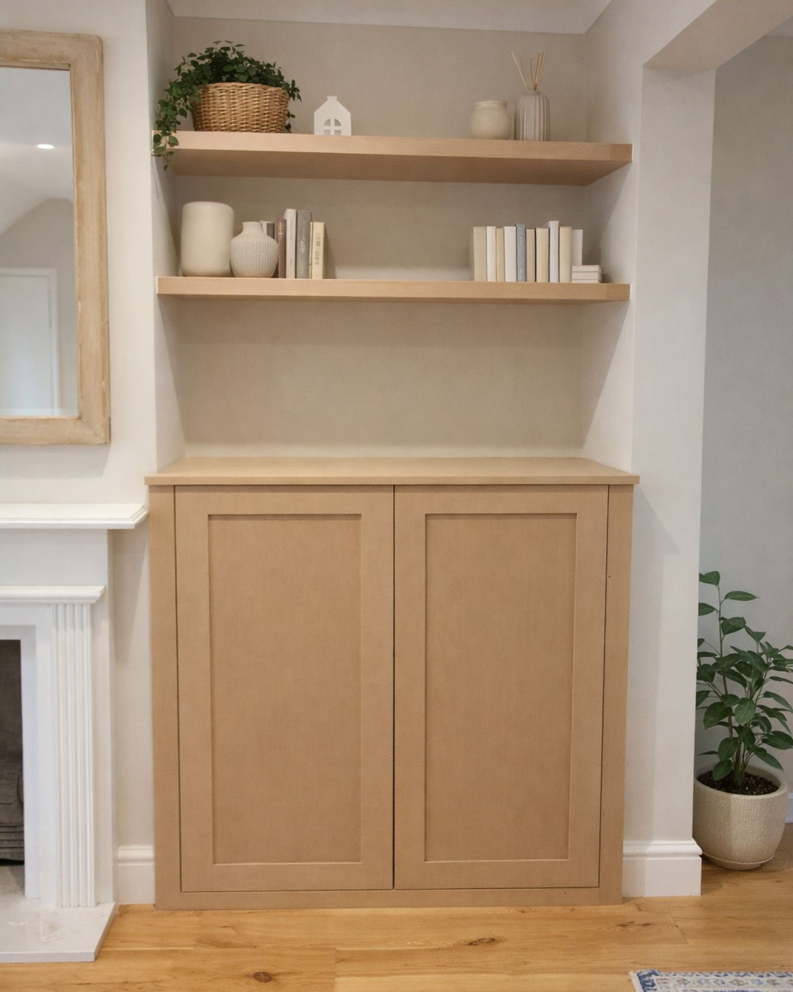 built-in alcove cupboard with shelves