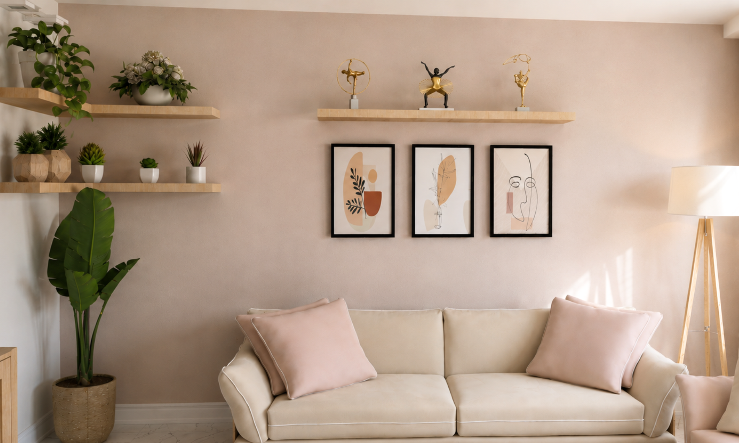 3D visual example of MDF shelving and built-in storage in an alcove space.