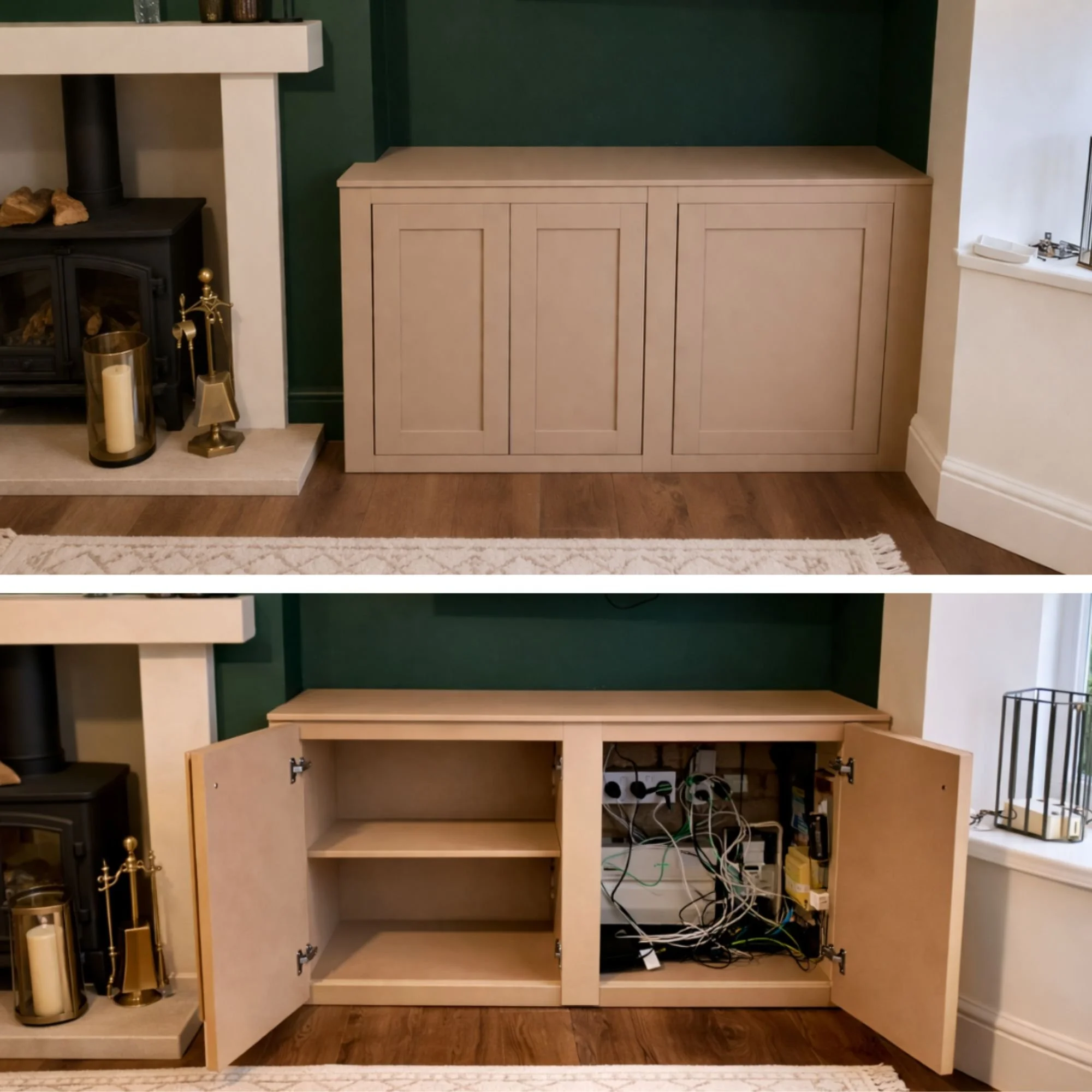 alcove mdf cupboard designet to hide cables and wires