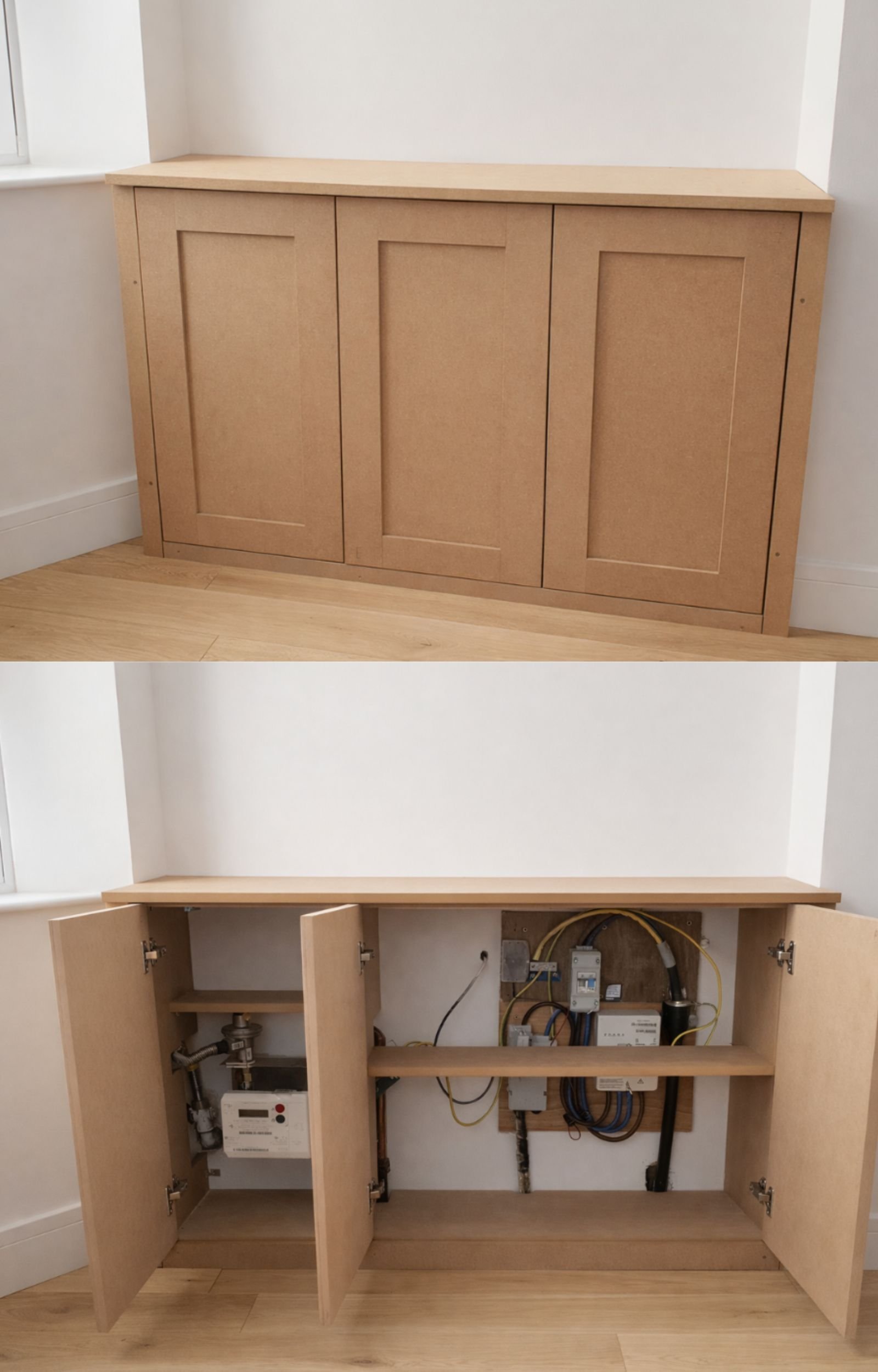 alcove cupboard made-to mesure designet to hide cables