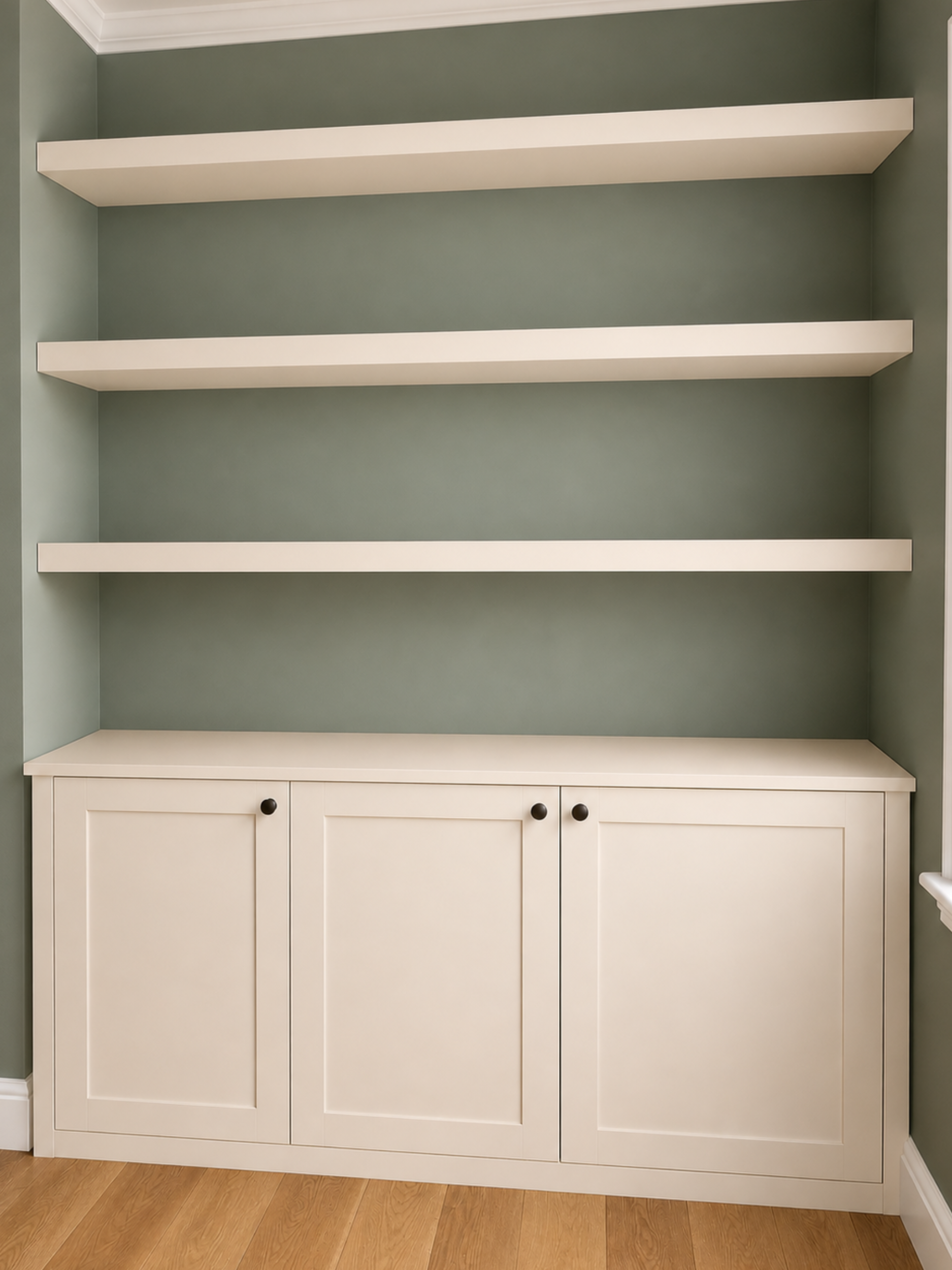 MDF alcove cupboard with shelves