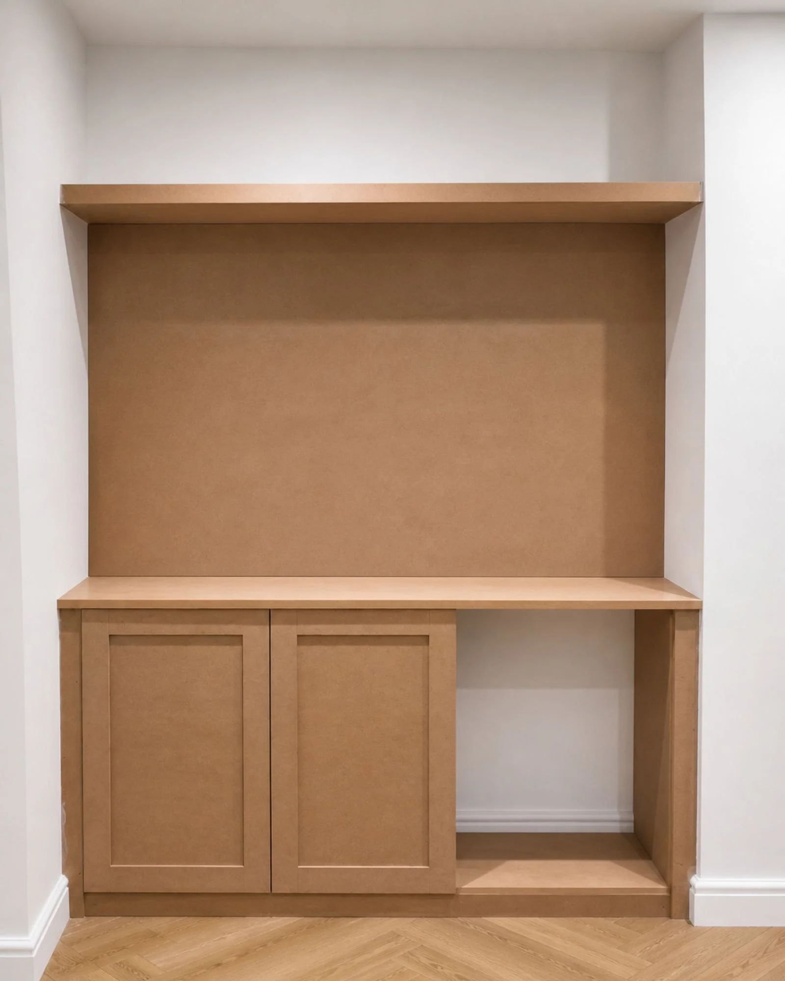 Built-in MDF cabinet/cupboards wth log storage