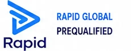 Rapid Global Prequalified logo with blue arrow symbol and text