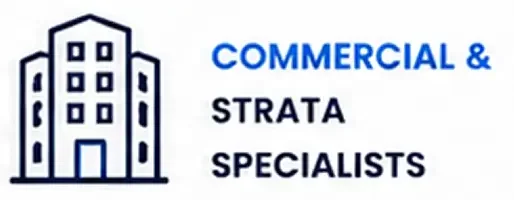 Logo of a multi-story building with the text 'Commercial & Strata Specialists' next to it.