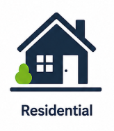 Icon of a house with a chimney and a small tree in front, labeled 'Residential'