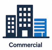Logo of three high-rise commercial buildings with the word 'Commercial' below.