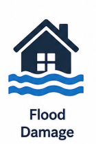 Icon of a house with water waves beneath it, indicating flood damage
