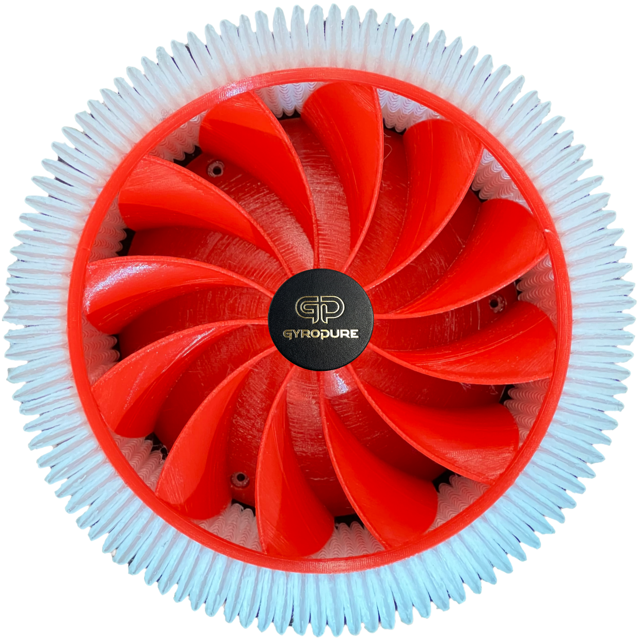 Red and white fan with a black center cap labeled "GYROPURE".