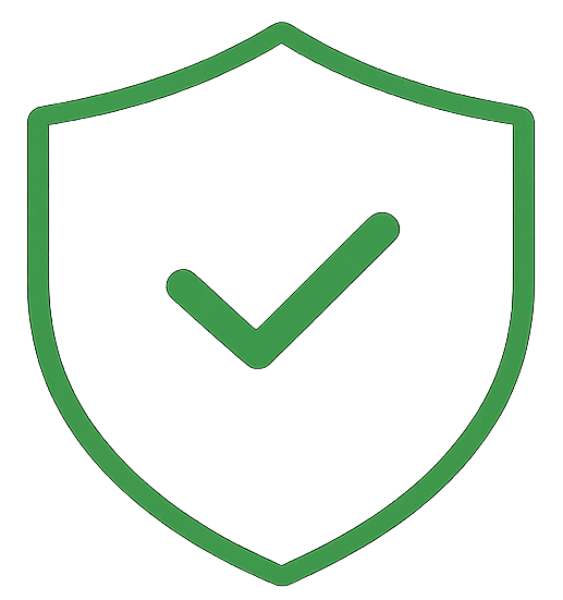 Green shield with a checkmark inside, symbolizing protection or security.