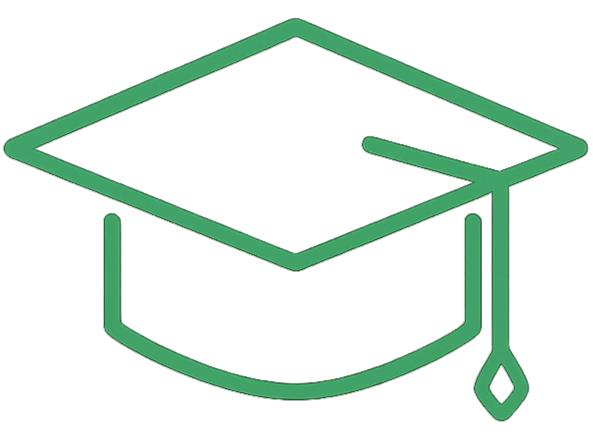 Line drawing of a graduation cap with a tassel.