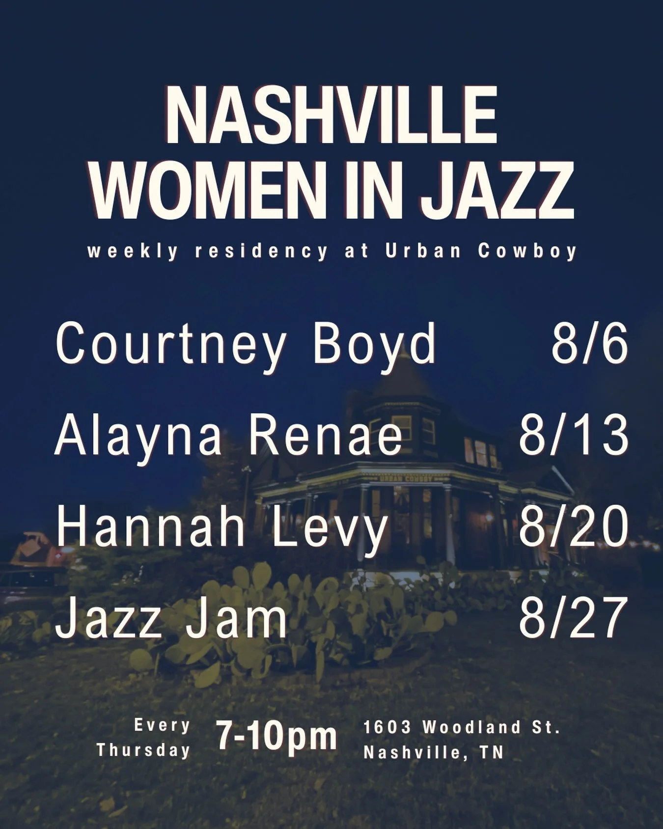 Thursday nights you can find us at @urbancowboy_nashville 
Each week features a different artist and vibe
Never a cover charge and always free parking
See you in the Parlor!