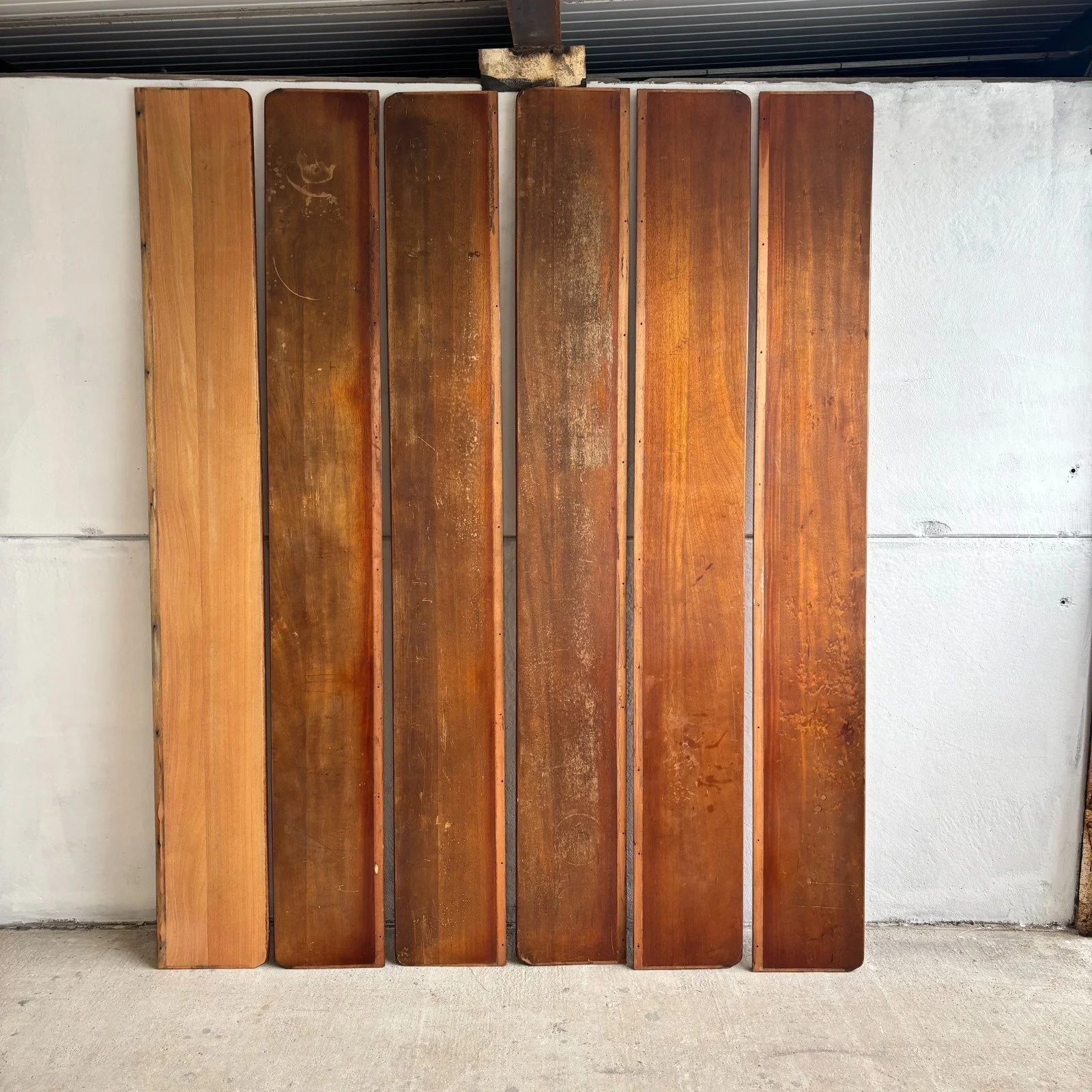Reclaimed solid sapele church pew seat boards, 2.9m long
