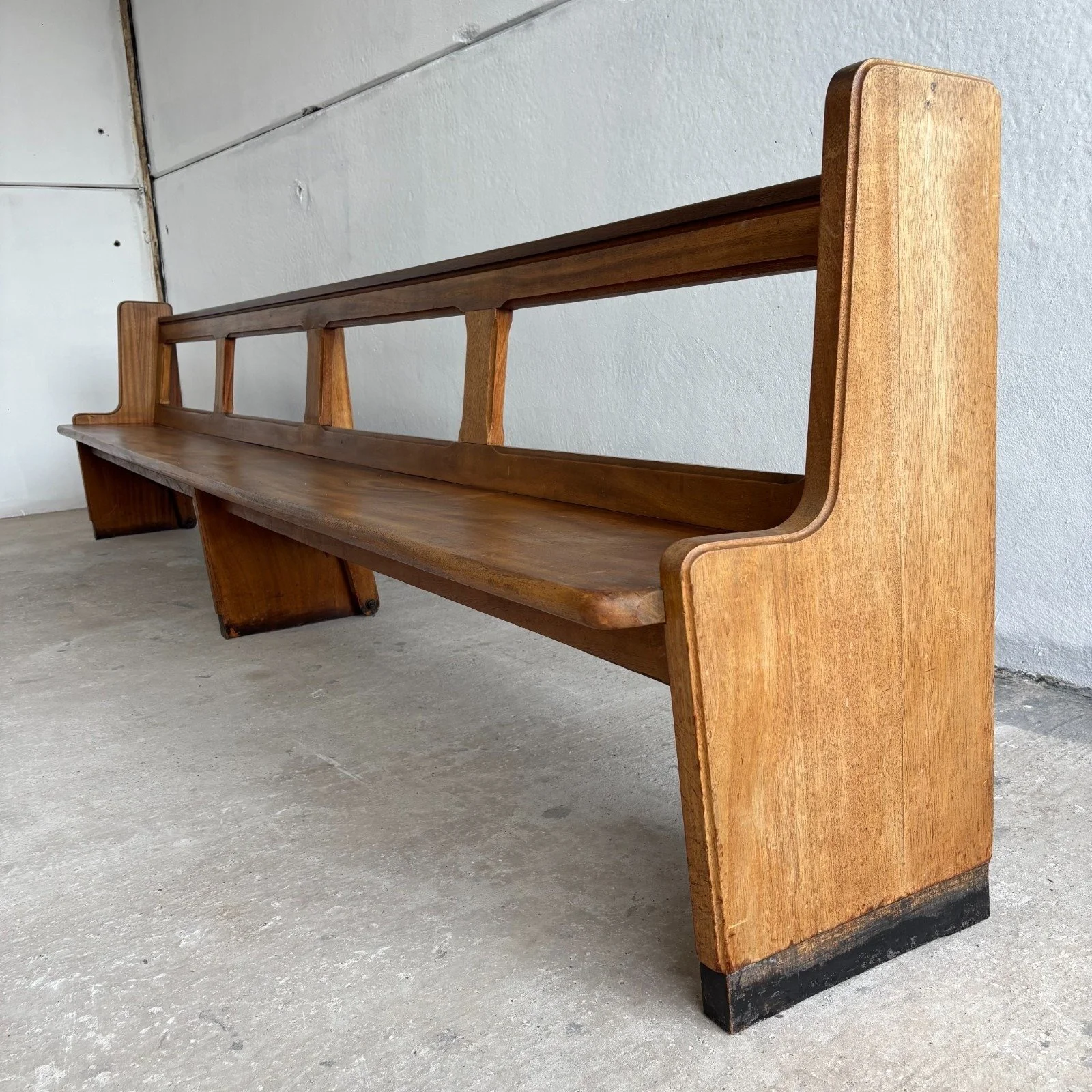 Mid-century solid sapele church pew bench
