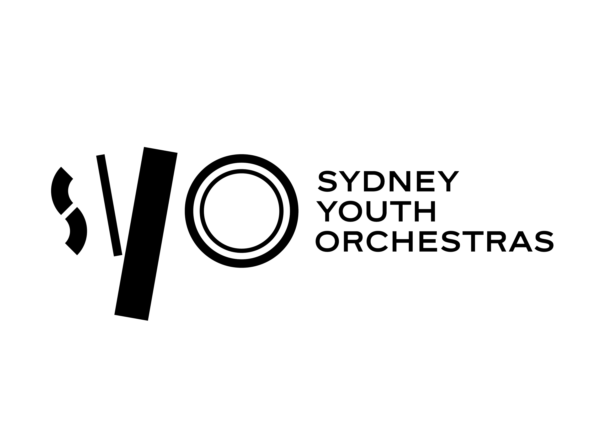 Design logo for Sydney Youth Orchestras featuring large stylized 'SVO' with concentric circles inside the 'O,' and the text 'Sydney Youth Orchestras' to the right.